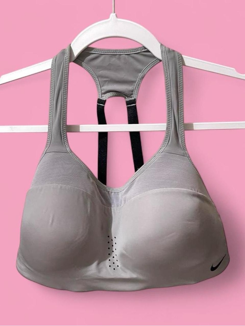 Nike Women's Gray Padded Racerback High-Support Adjustable Sports Bra Large